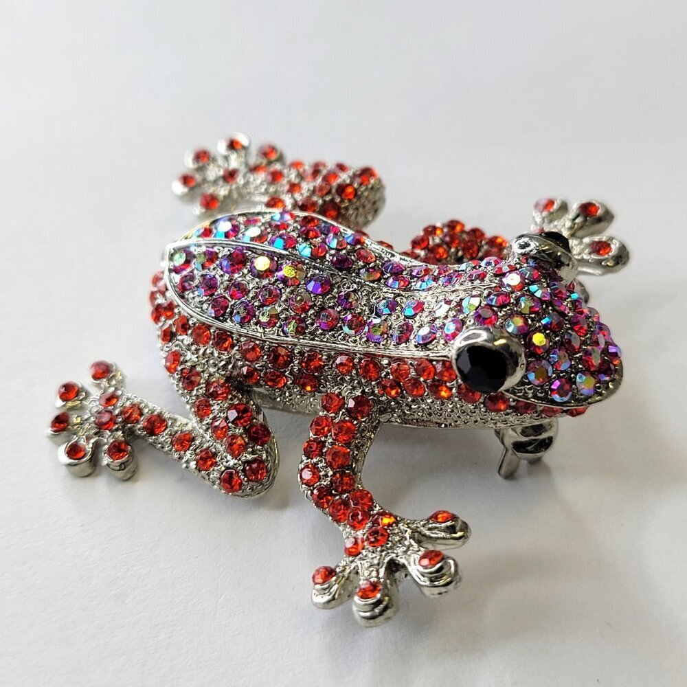Red Rhinestone Frog Brooch - Picture 7 of 12